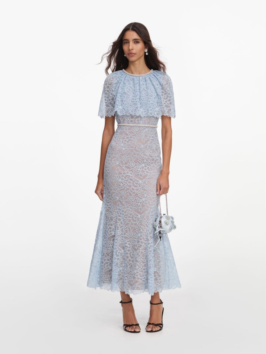 Self Portrait Blue Lace Cape Midi Dress